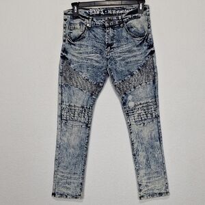Raw X Men's Acid Wash Paneled Grunge Punk Slim Straight Denim Jeans Size 30 x 30
